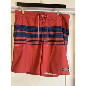 Vineyard Vines Performance Board Shorts Mens 34 Red Striped Swim Trunks 9" Flaw